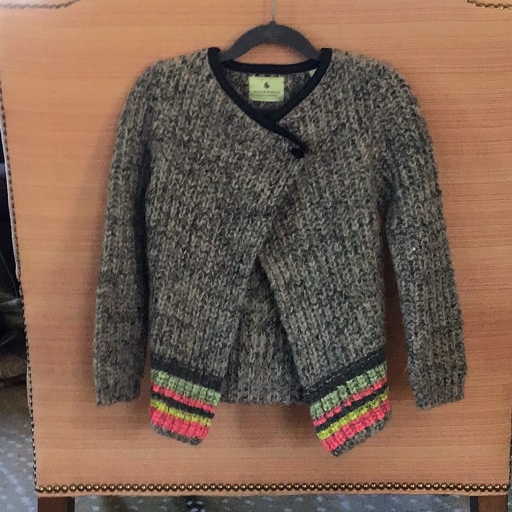 Grey Mohair Blend Sweater with bright trim, size 6.